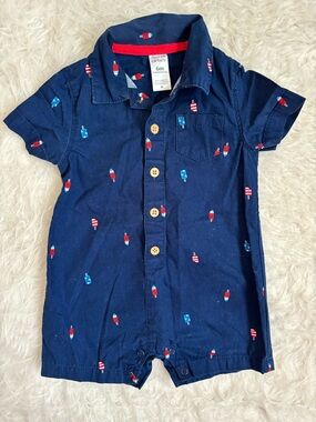 Carter's Baby Boy Festive Navy Popsicle-Print Short Sleeve Polo Romper